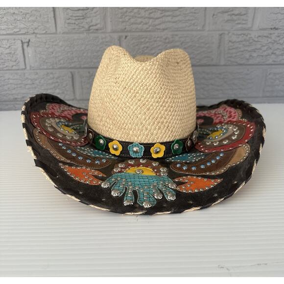 Bullhead Gypsy Queen Platinum Collection Leather Straw Hat Western Brim 3 3/4 Sm main image 12
